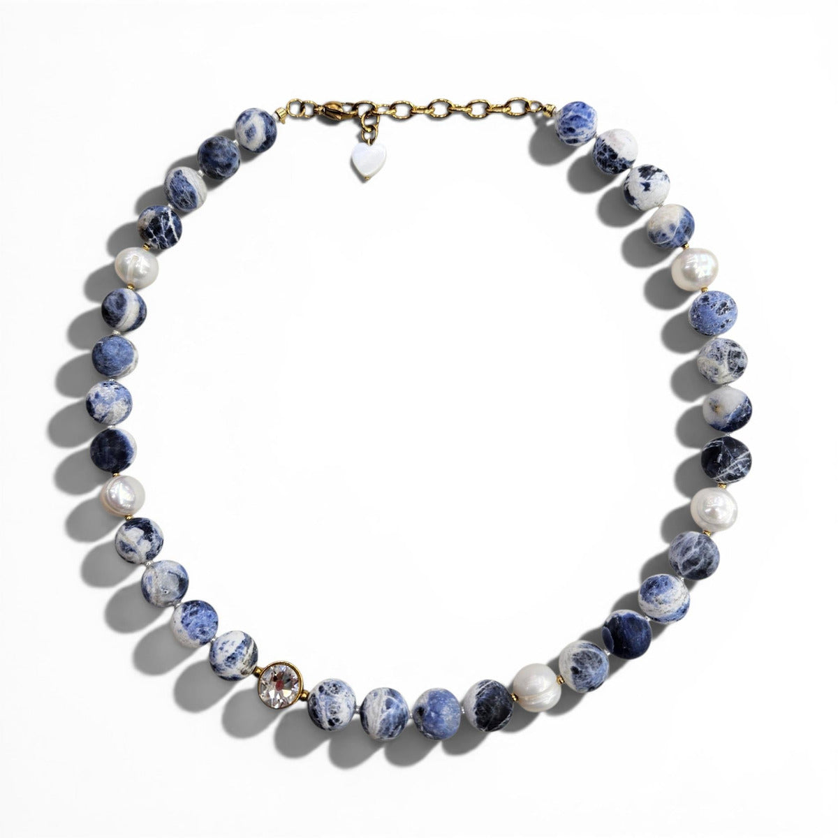 HN-N-073 Sodalite and pearl necklace