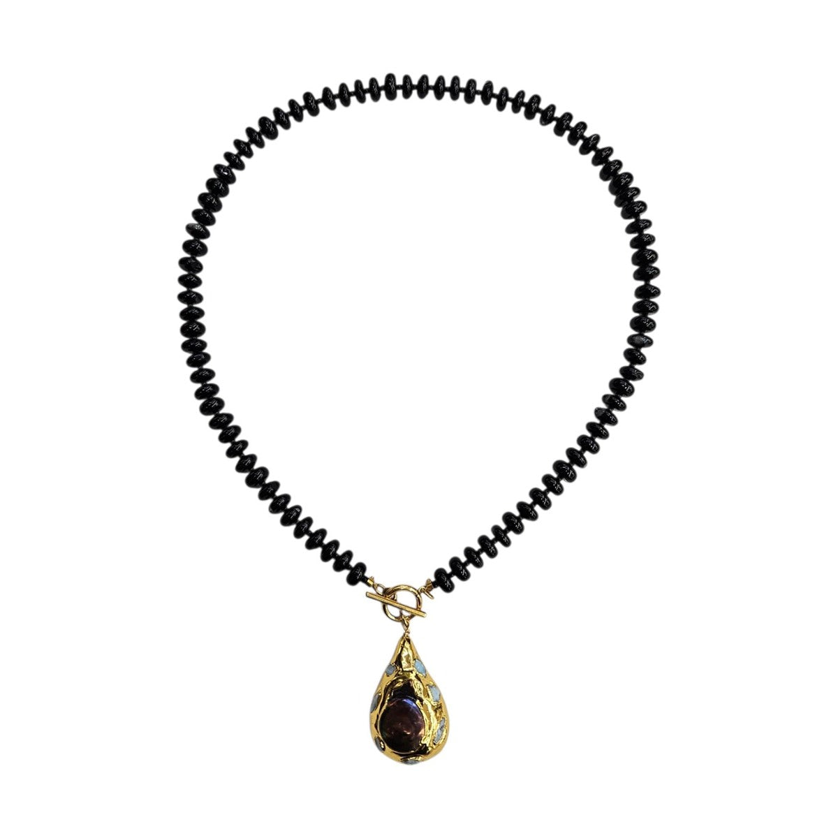 LM-N-063 Black Keshi Pearl Pendant Necklace