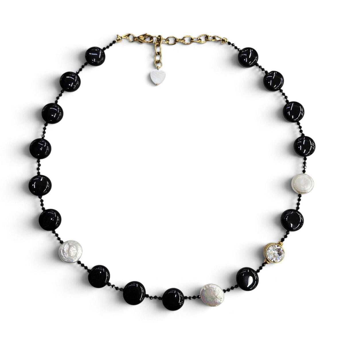 LM-N-067 Onyx and coin pearl necklace