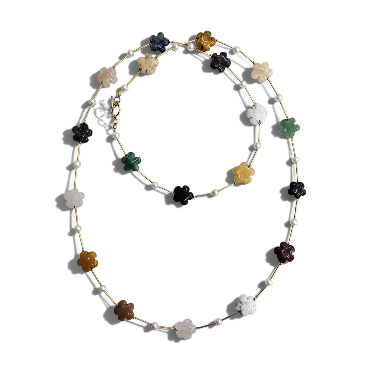 LM-N-068 Carved flower gemstone necklace