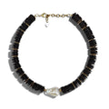 LM-N-071 Coconut wood and baroque pearl necklace