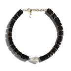 LM-N-071 Coconut wood and baroque pearl necklace