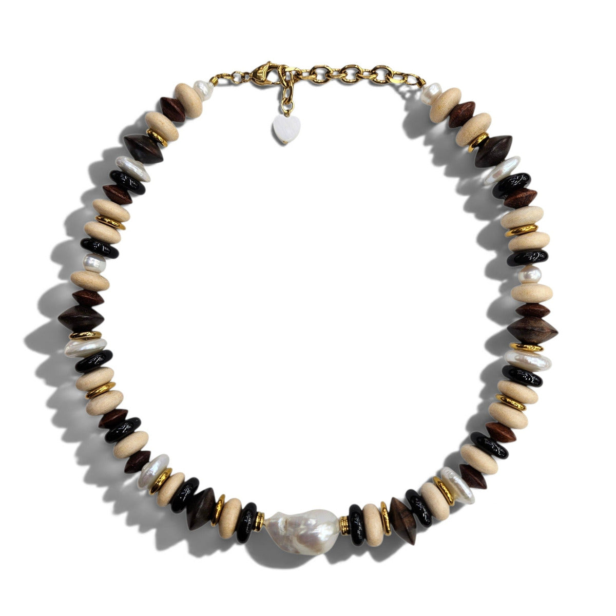 LM-N-072 Ebony, Black Agate and baroque pearl necklace